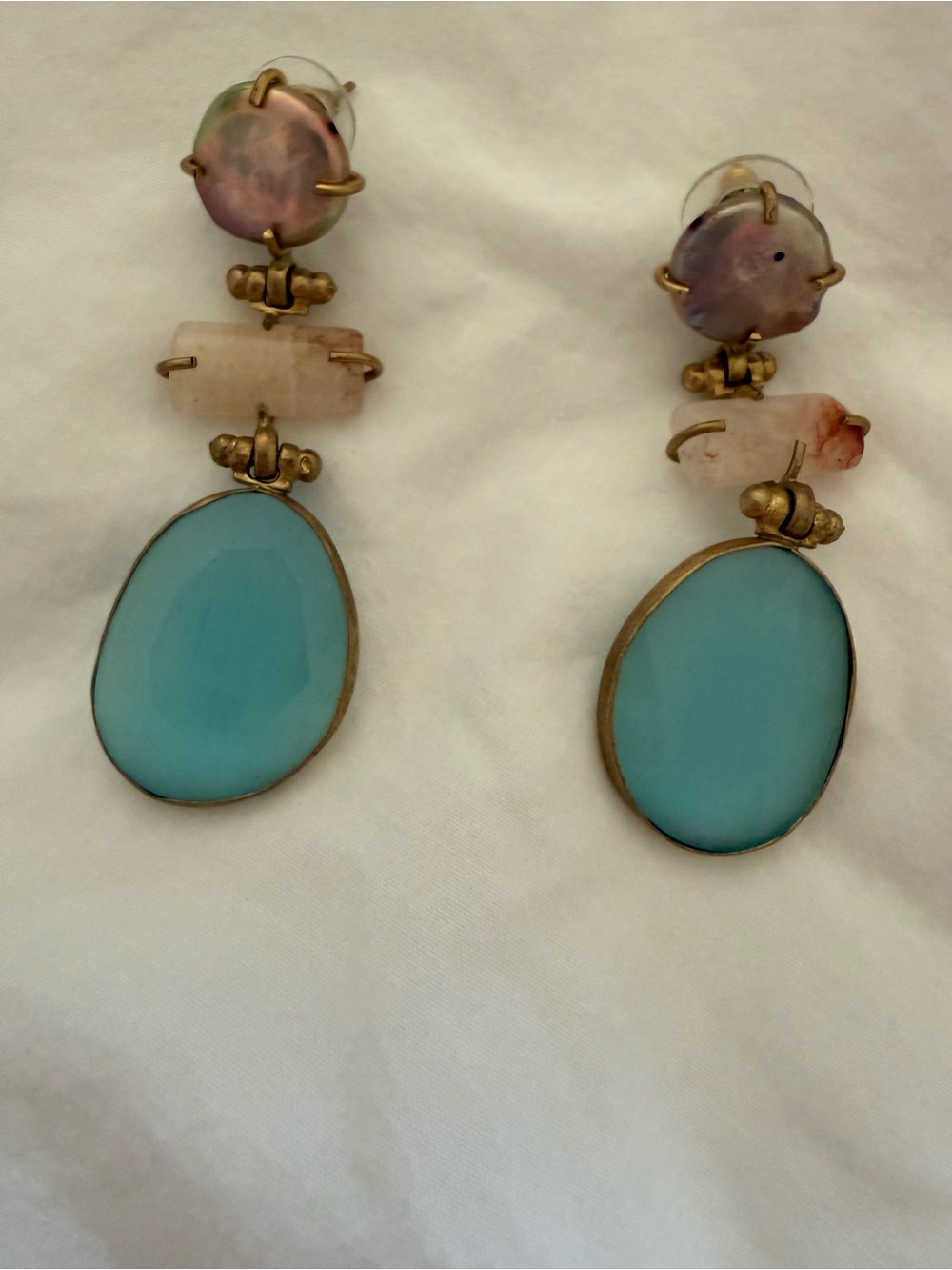 Turquoise color resin Drop Statement Earrings with Gold Settings